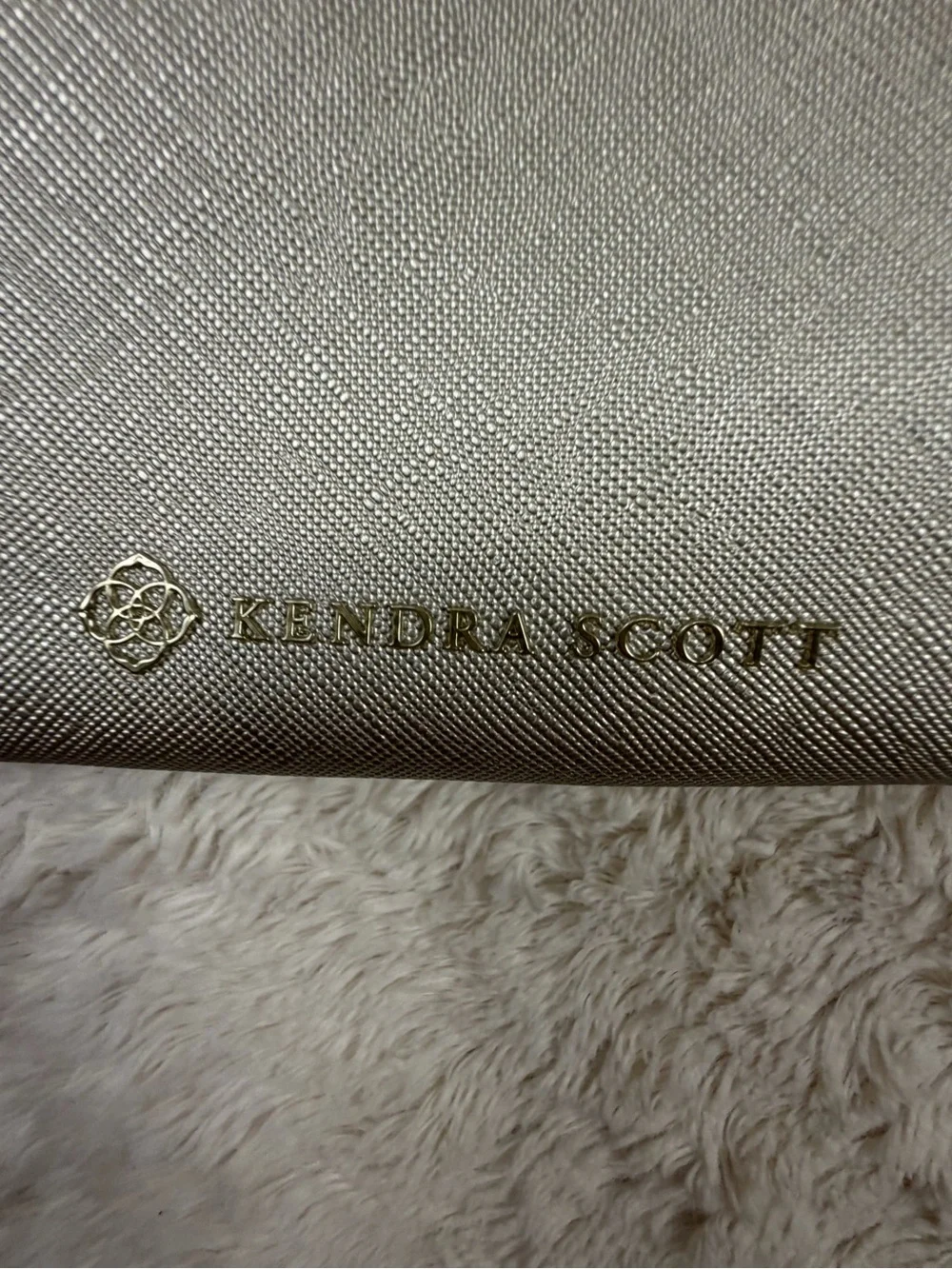 Kendra Scott Metallic Silver Cosmetic Wristlet with Yellow Tab Accent